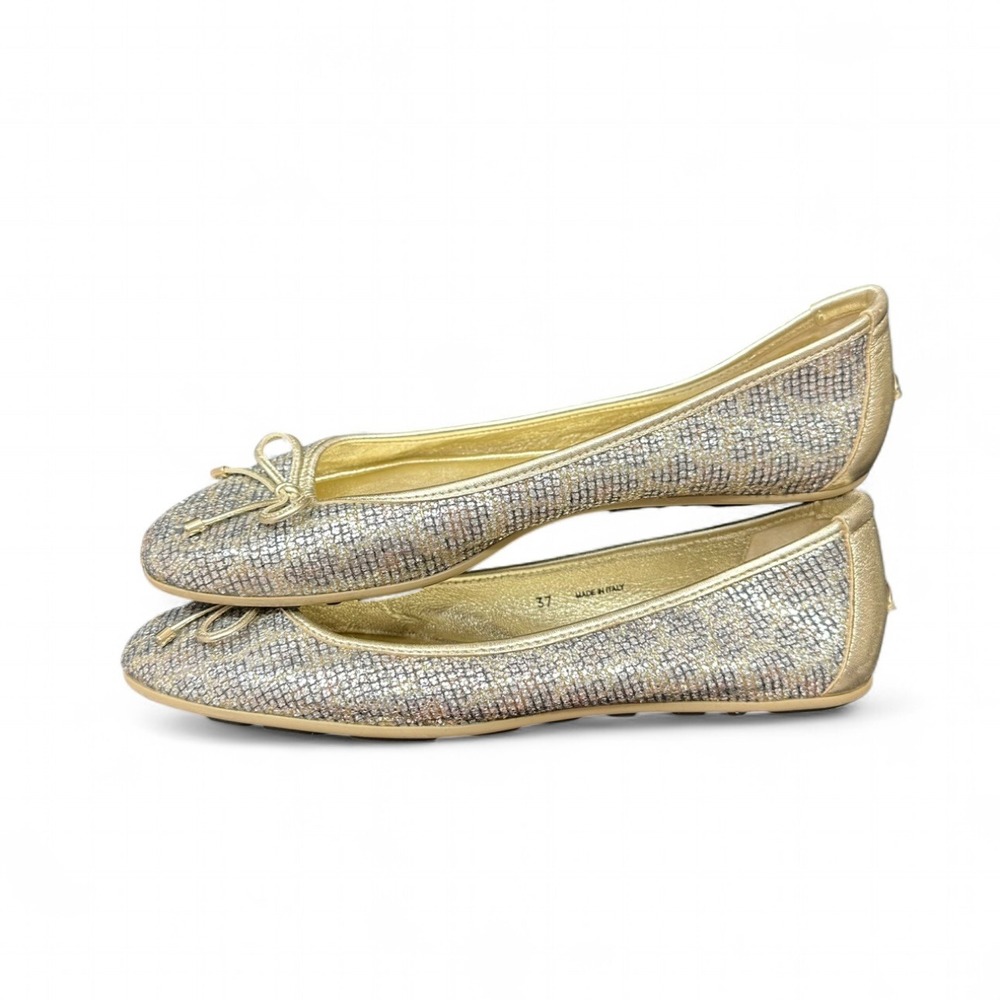 Jimmy Choo Leopard Gold Silver Glitter Ballet Bow Flat Two Tone Women's 37 US 7 - Picture 3 of 8